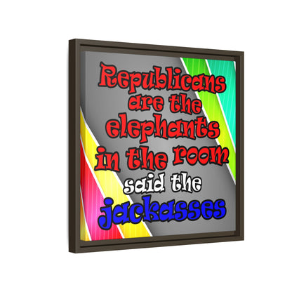 donkeys and elephants - framed canvas art (rainbow split)