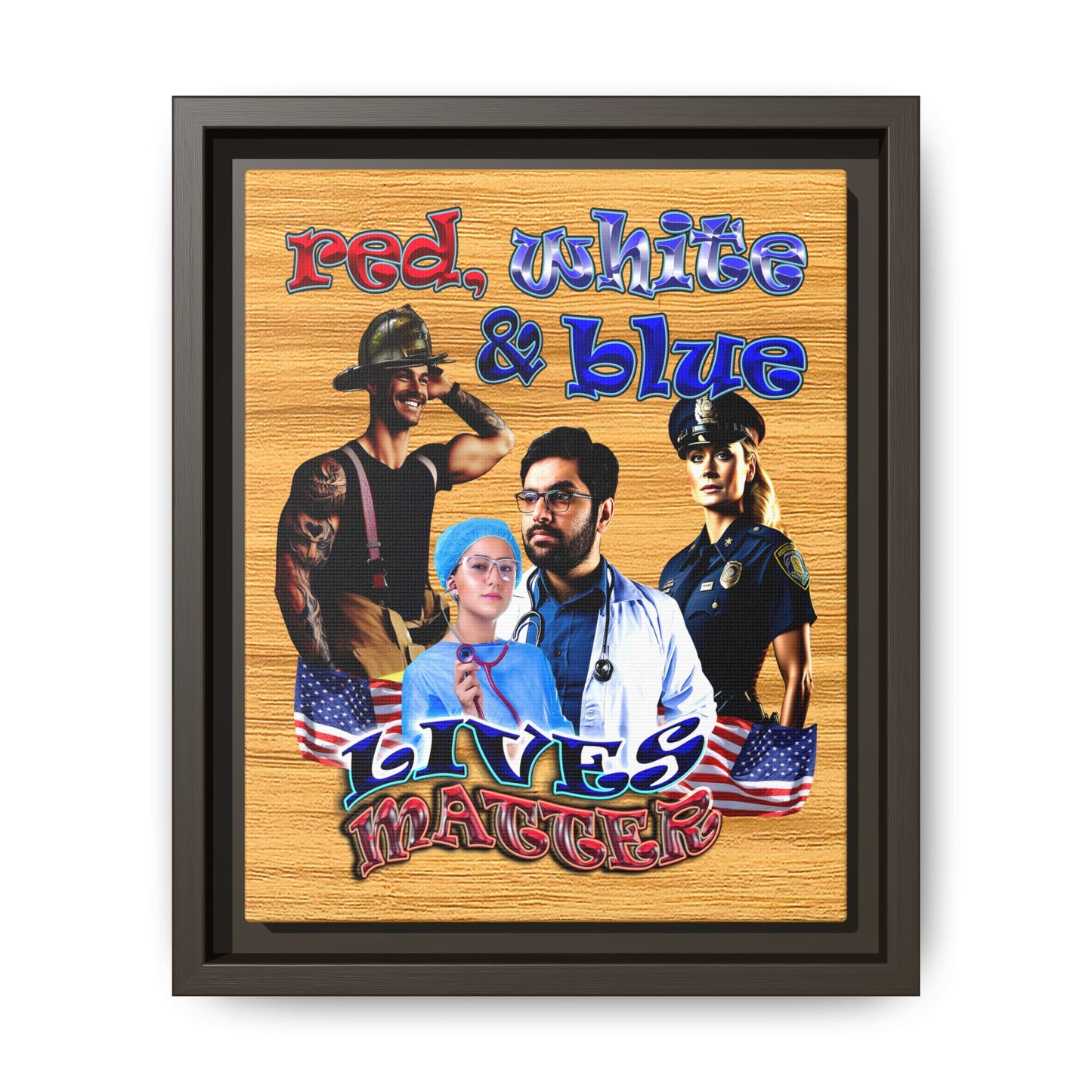 rw&b lives matter - framed canvas art (butterscotch wood finish)