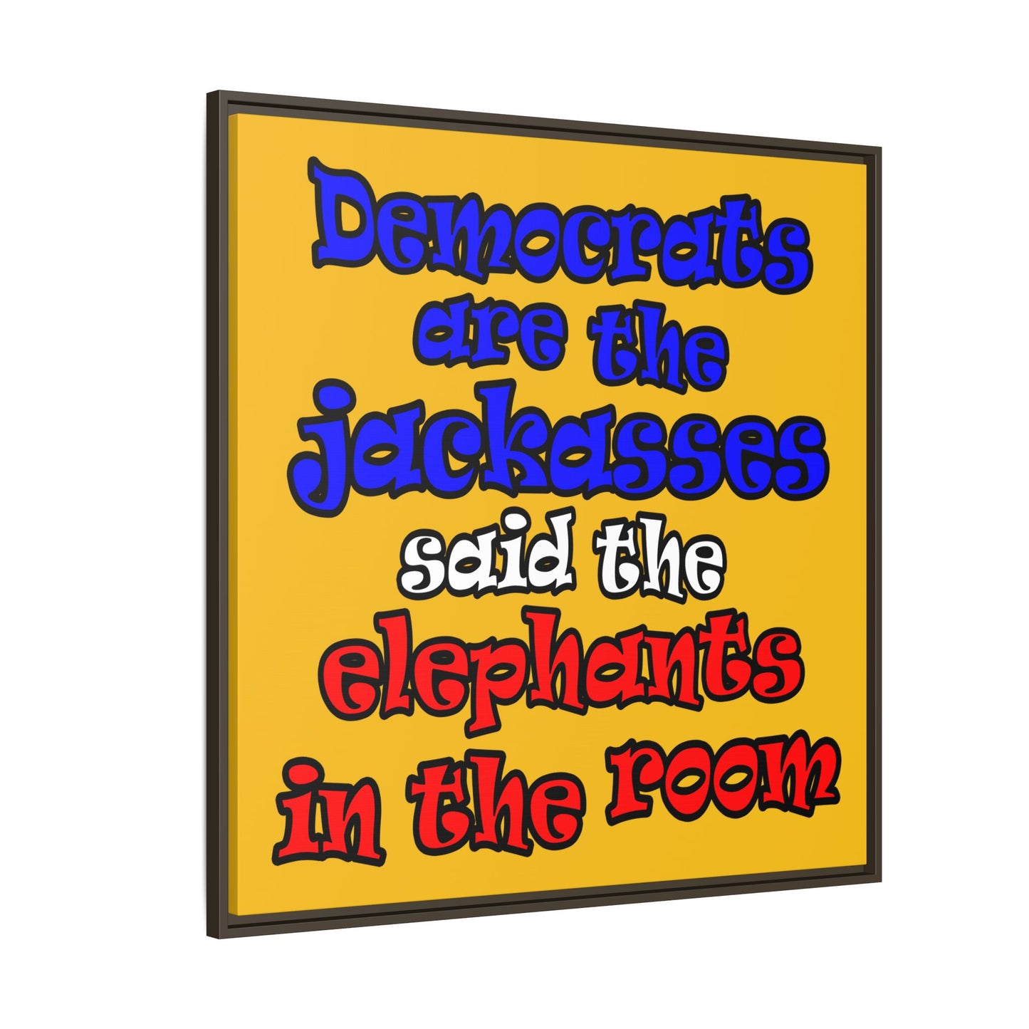 donkeys and elephants - framed canvas art (yellow)