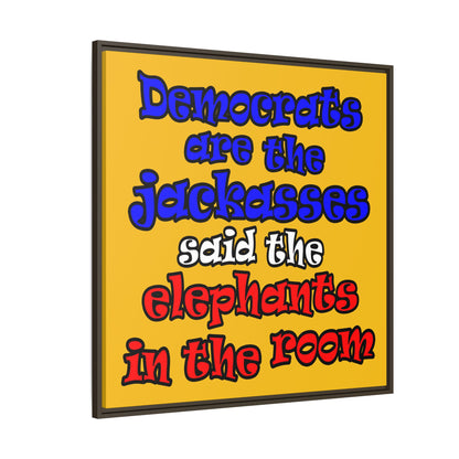 donkeys and elephants - framed canvas art (yellow)