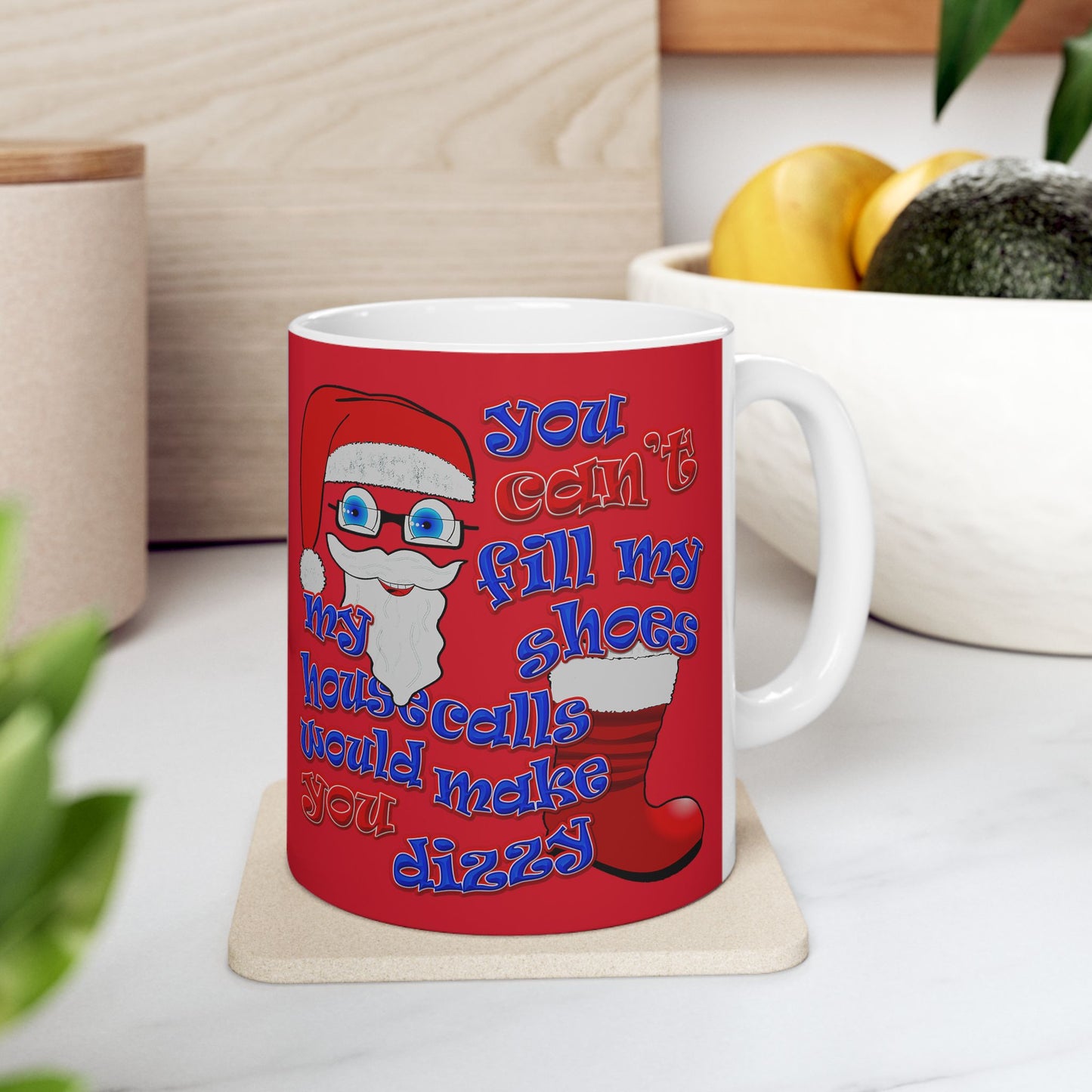 santa's shoes - White Mug (dark red)