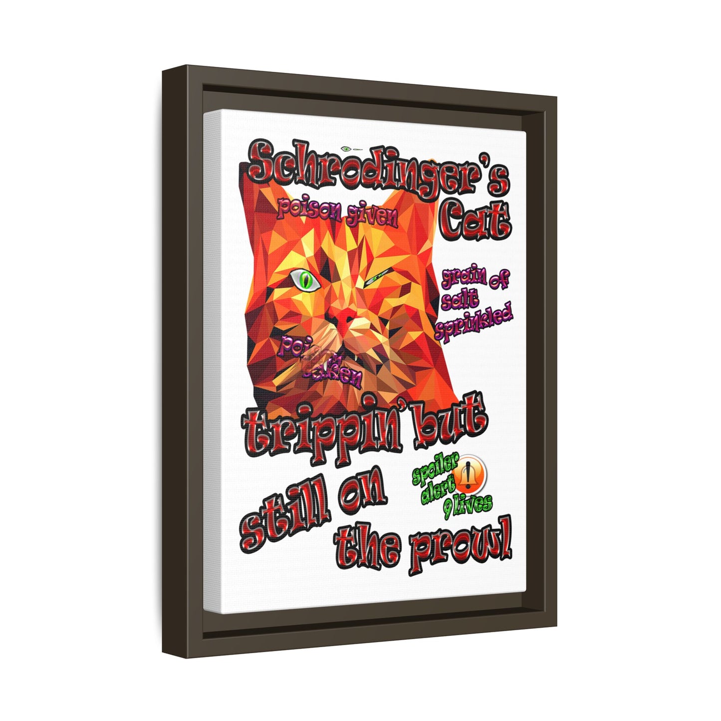 schrodinger's cat - framed canvas art (white)