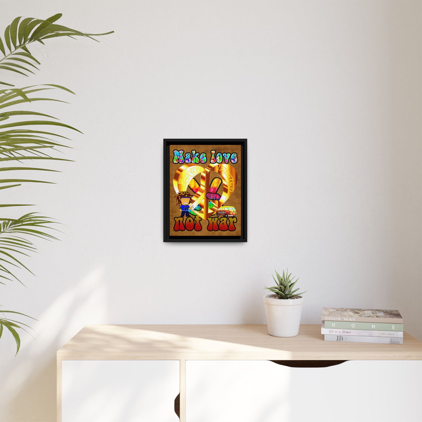 love peace - framed canvas art (brown papyrus)