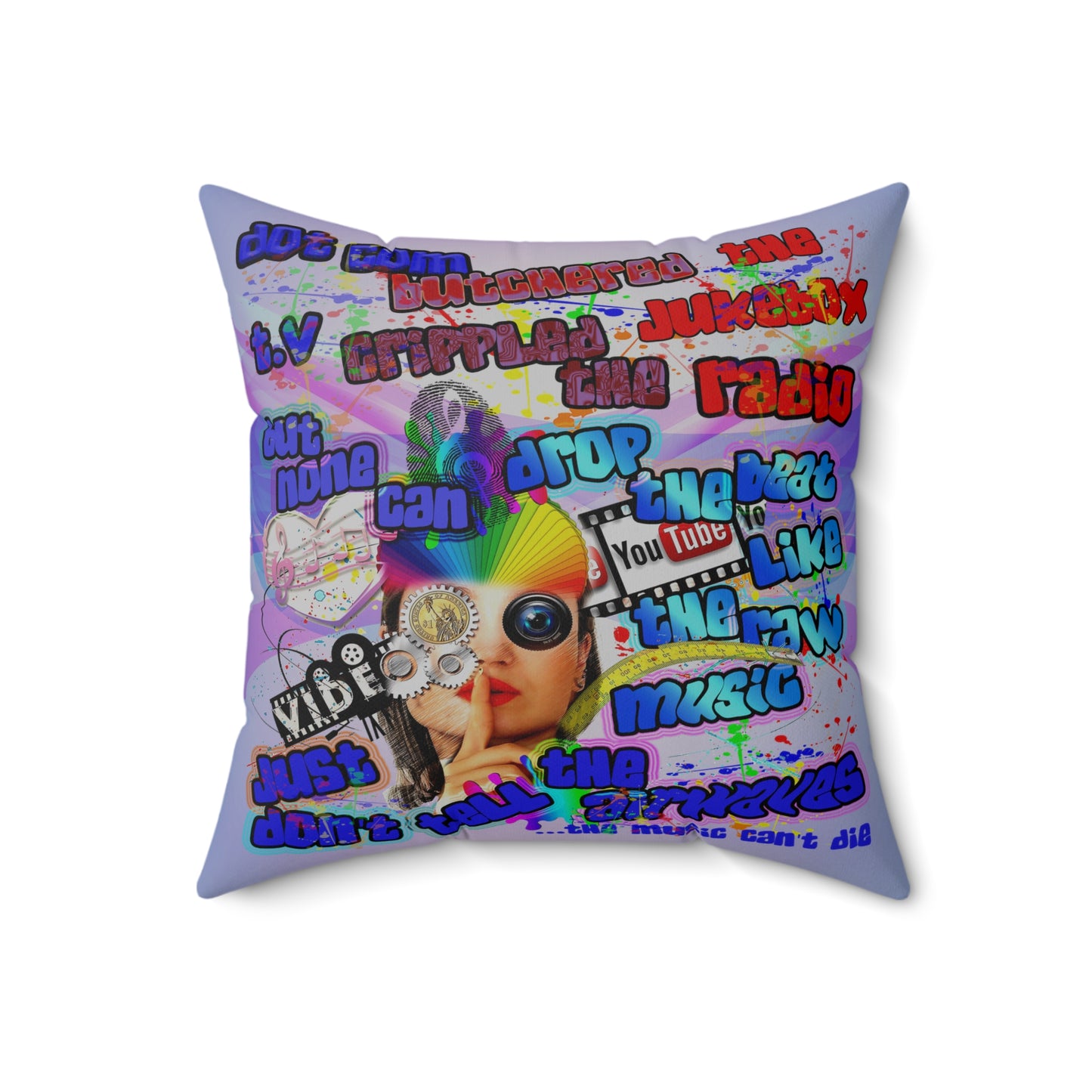 drop the beat - Spun Polyester Square Pillow - (light blue-pink wave)