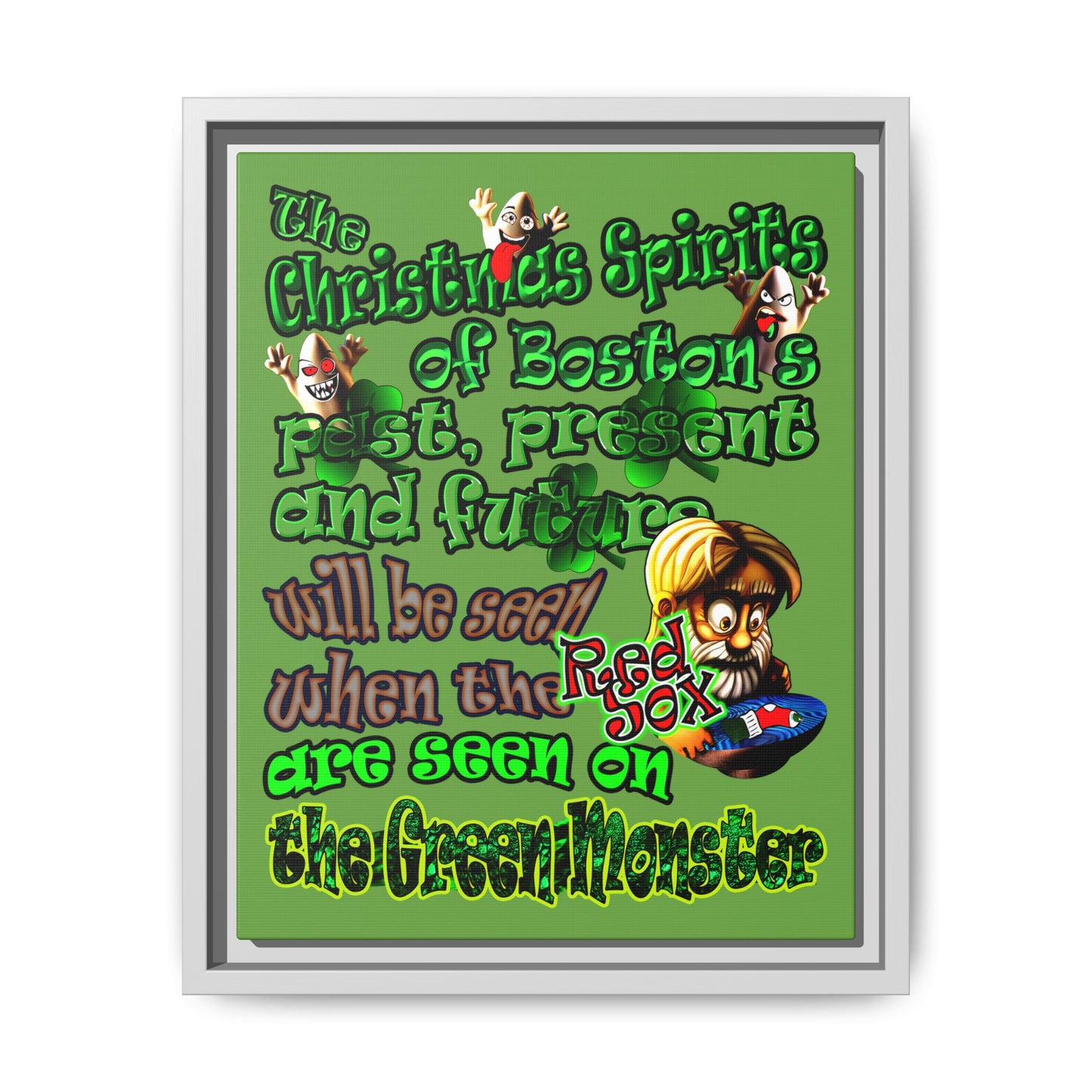 christmas spirits of boston - framed canvas art (green)