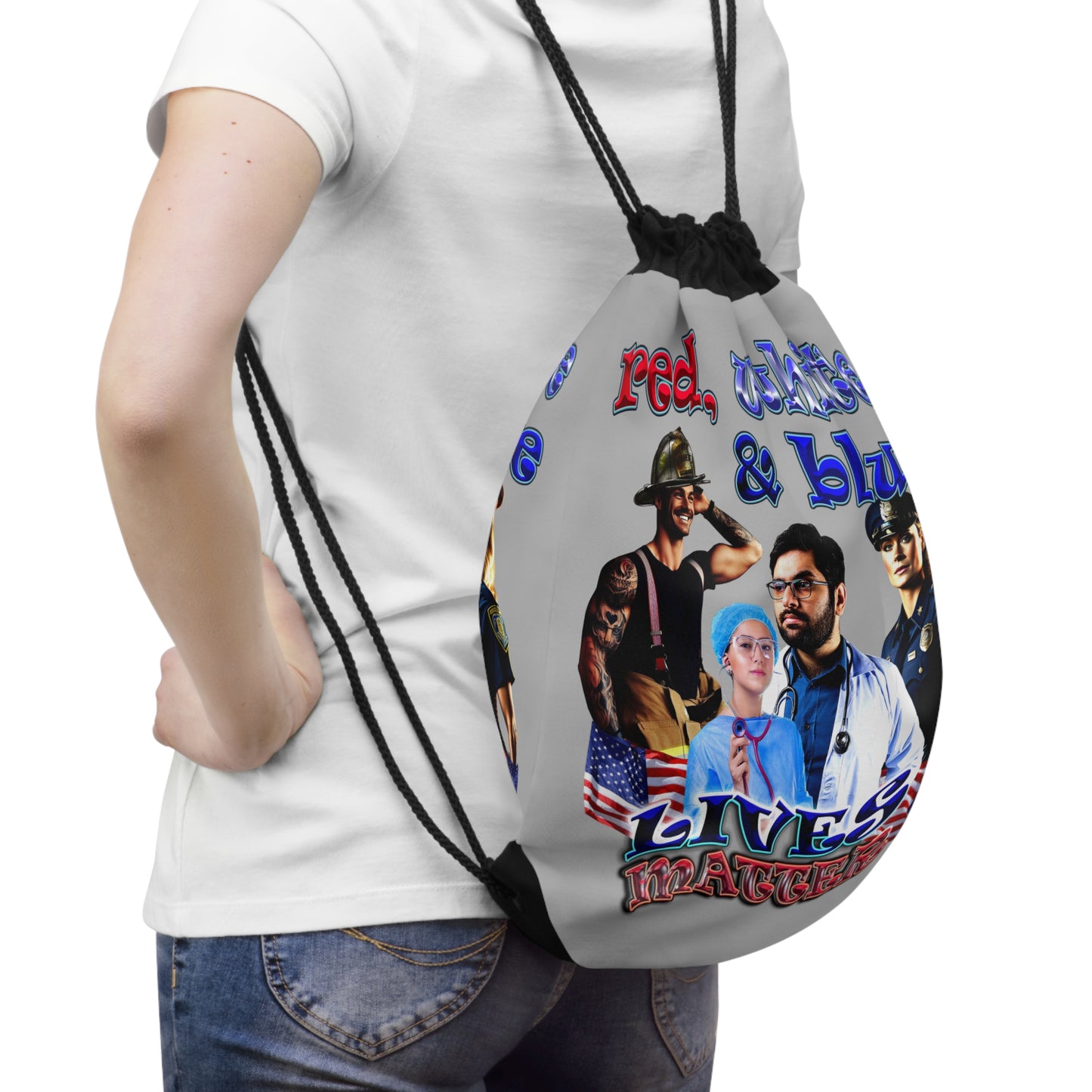rw&b lives matter - Drawstring Bag (light grey)