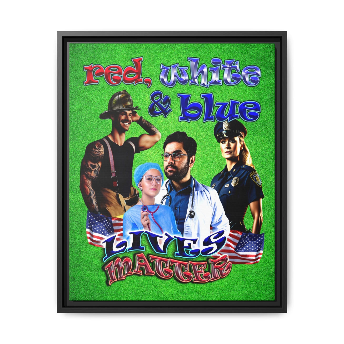 rw&b lives matter - framed canvas art (green turf)