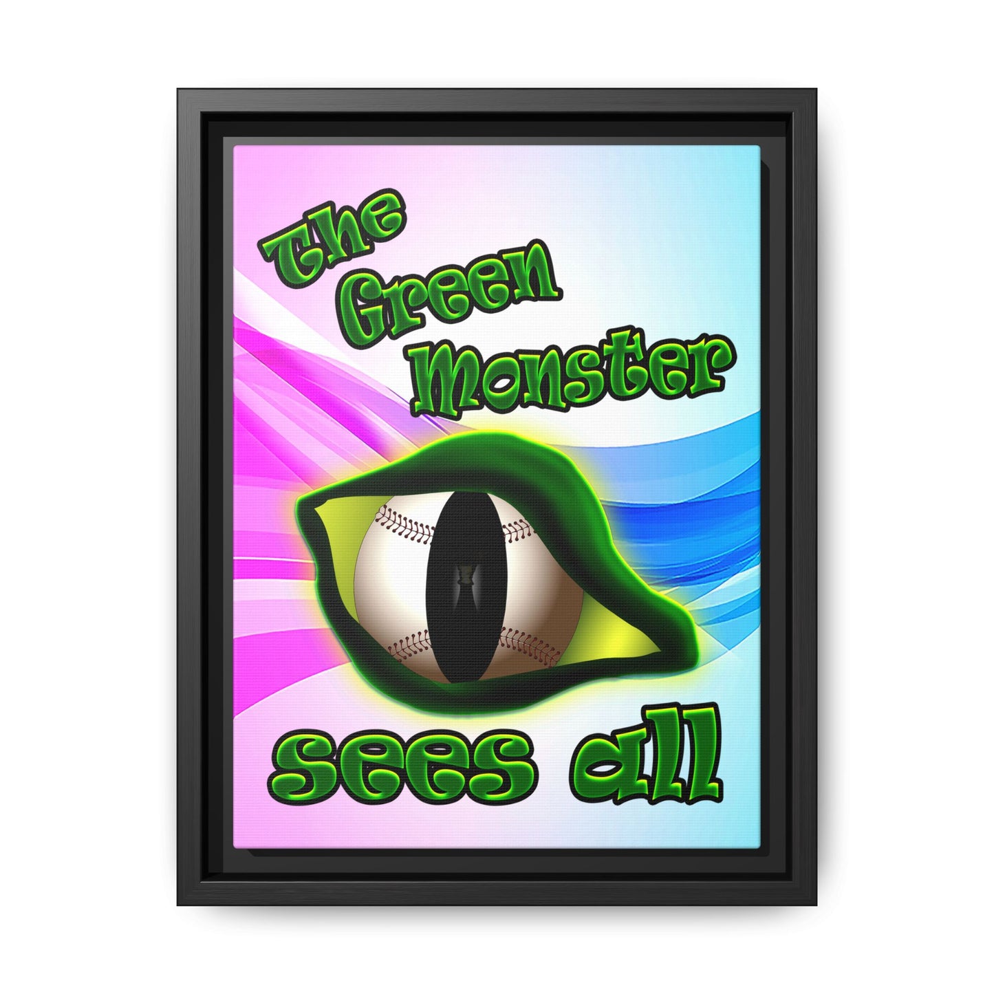 green monster - framed canvas art (light blue-pink wave)