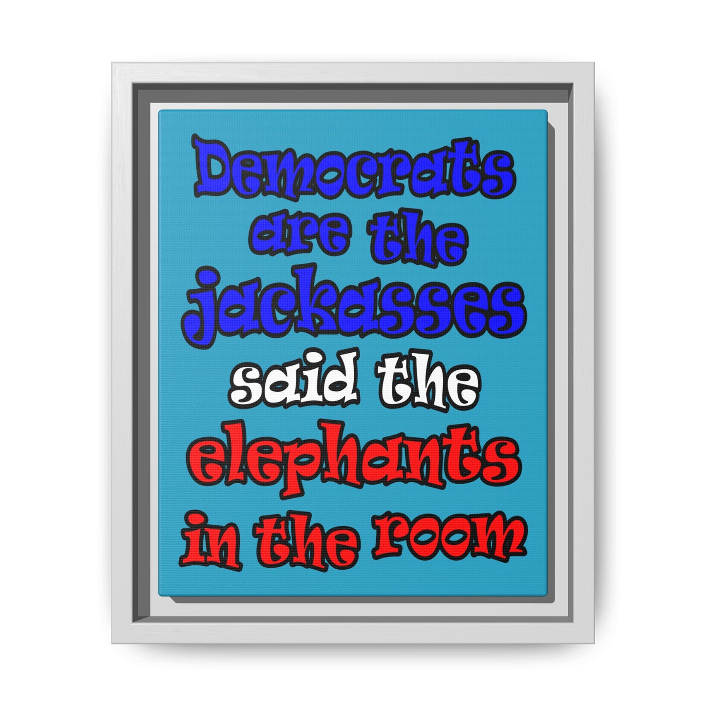 donkeys and elephants - framed canvas art (turquoise)
