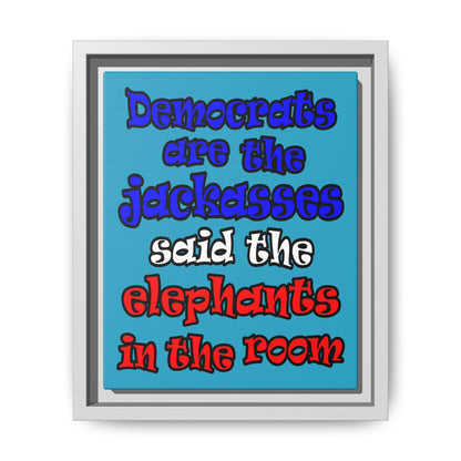 donkeys and elephants - framed canvas art (turquoise)