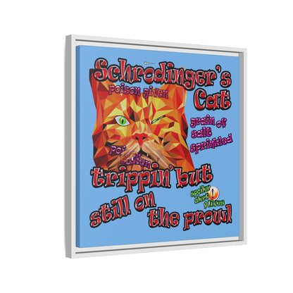 schrodinger's cat - framed canvas art (light blue)