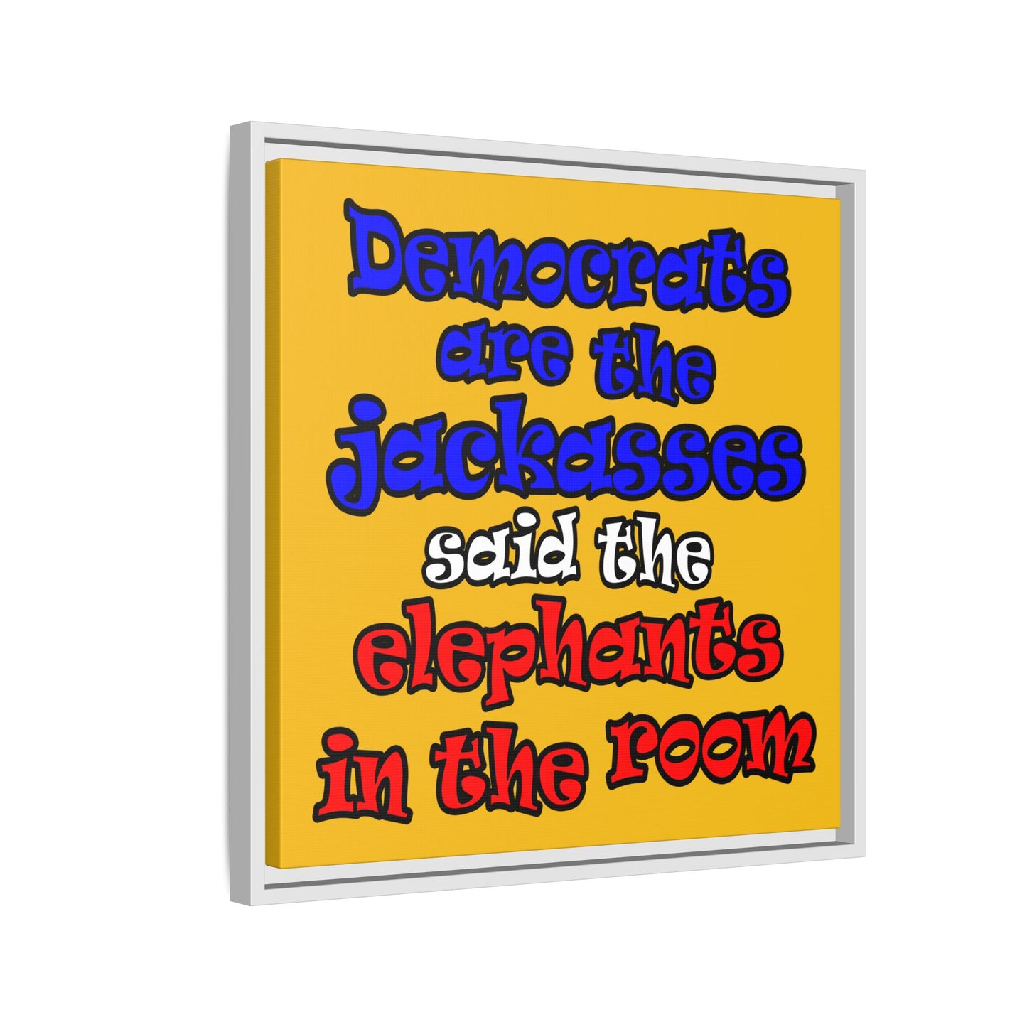 donkeys and elephants - framed canvas art (yellow)