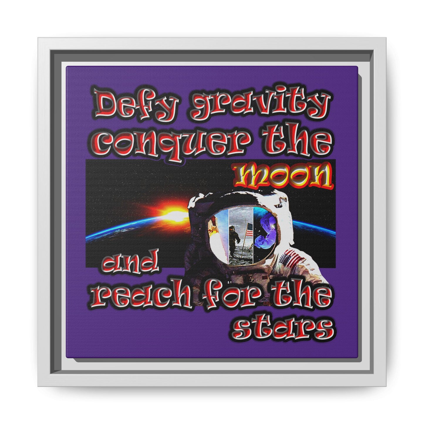defy conquer reach - framed canvas art (purple)