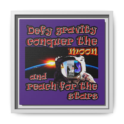 defy conquer reach - framed canvas art (purple)