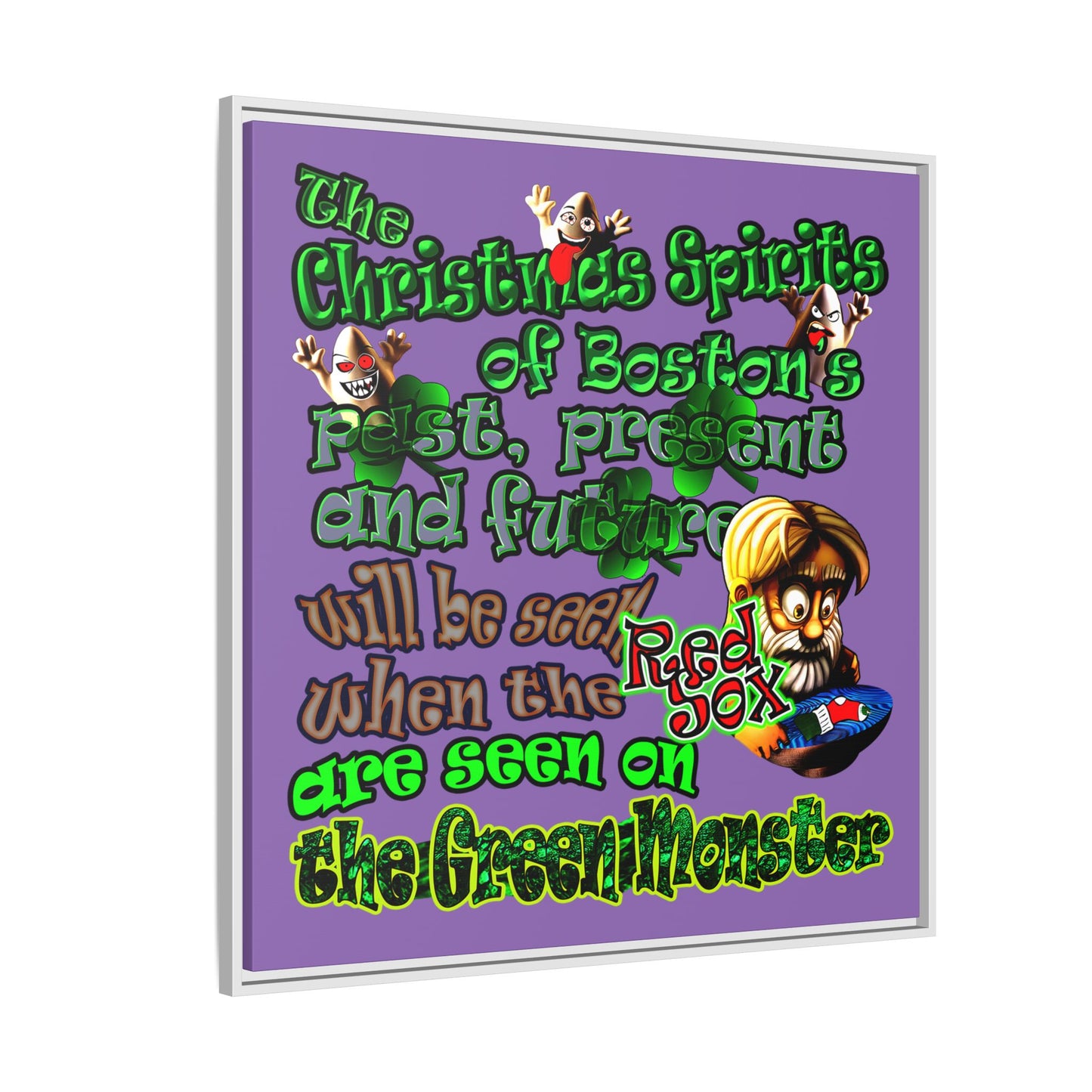 christmas spirits of boston - framed canvas art (light purple)