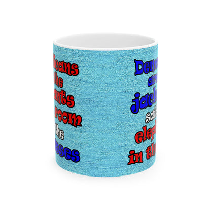 donkeys and elephants - White Mug (faded blue)