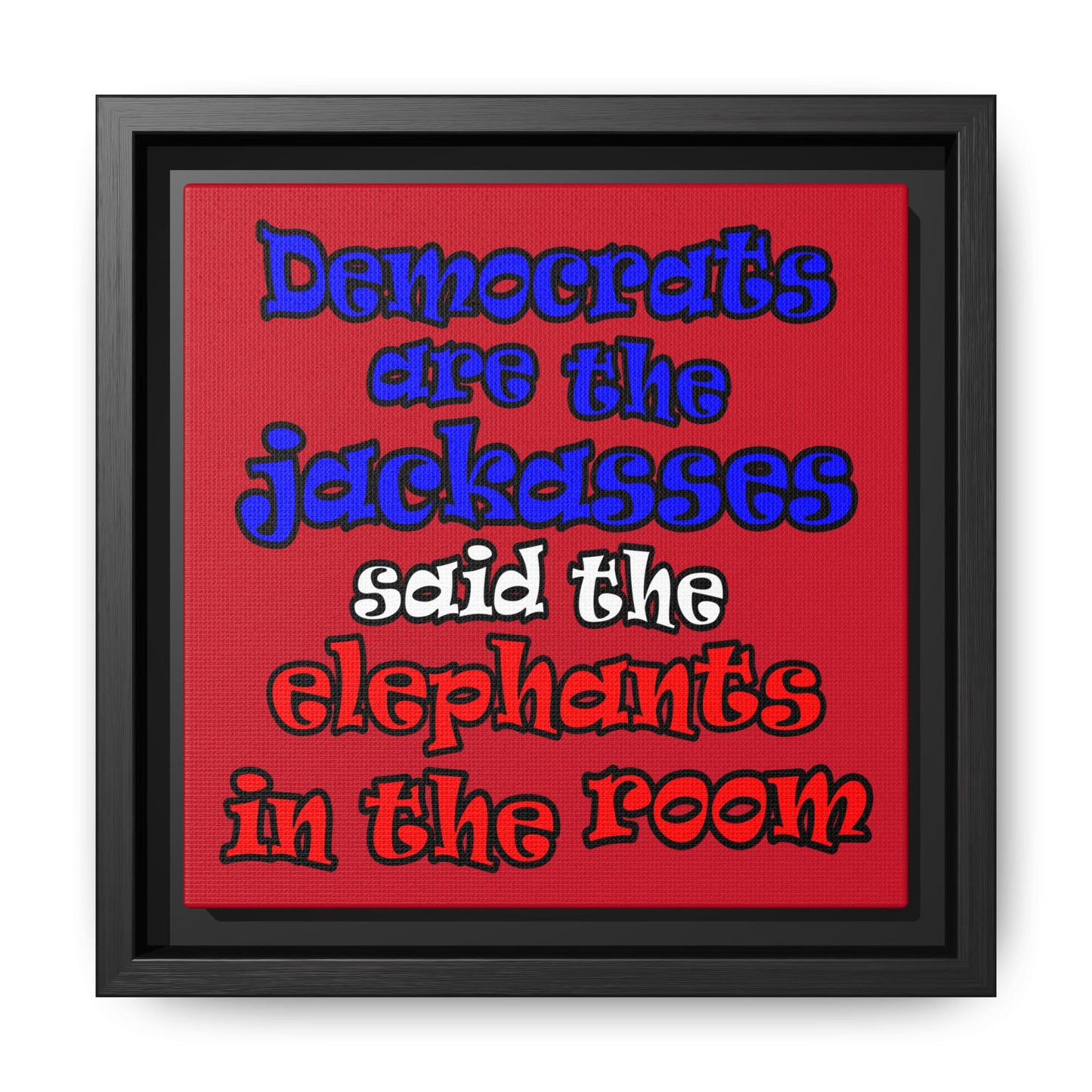 donkeys and elephants - framed canvas art (dark red)