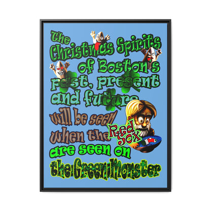 christmas spirits of boston - framed canvas art (light blue)