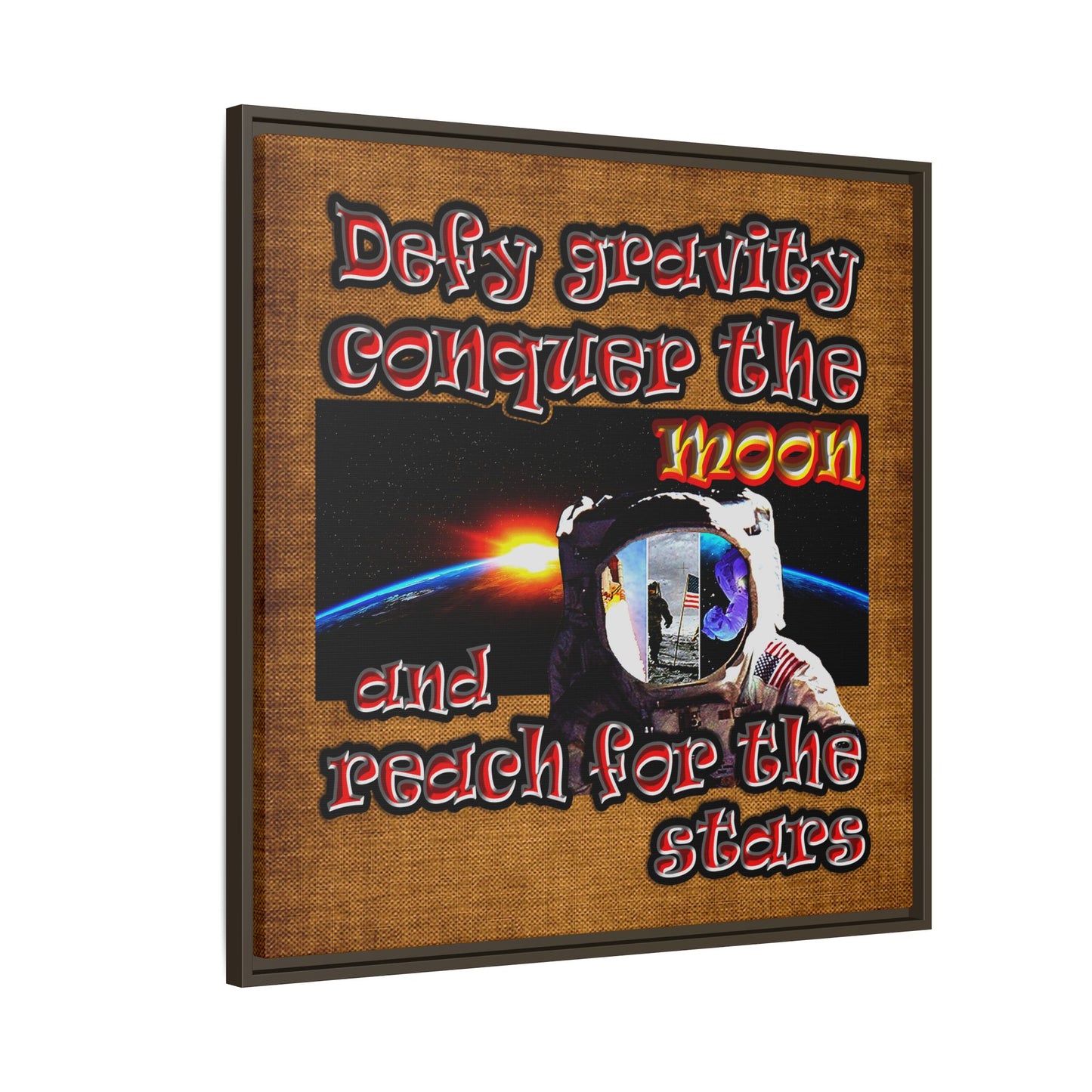 defy conquer reach - framed canvas art (brown papyrus)