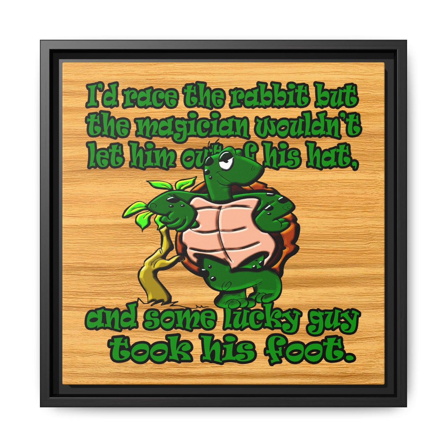 turtle race - framed canvas art (butterscotch wood finish)