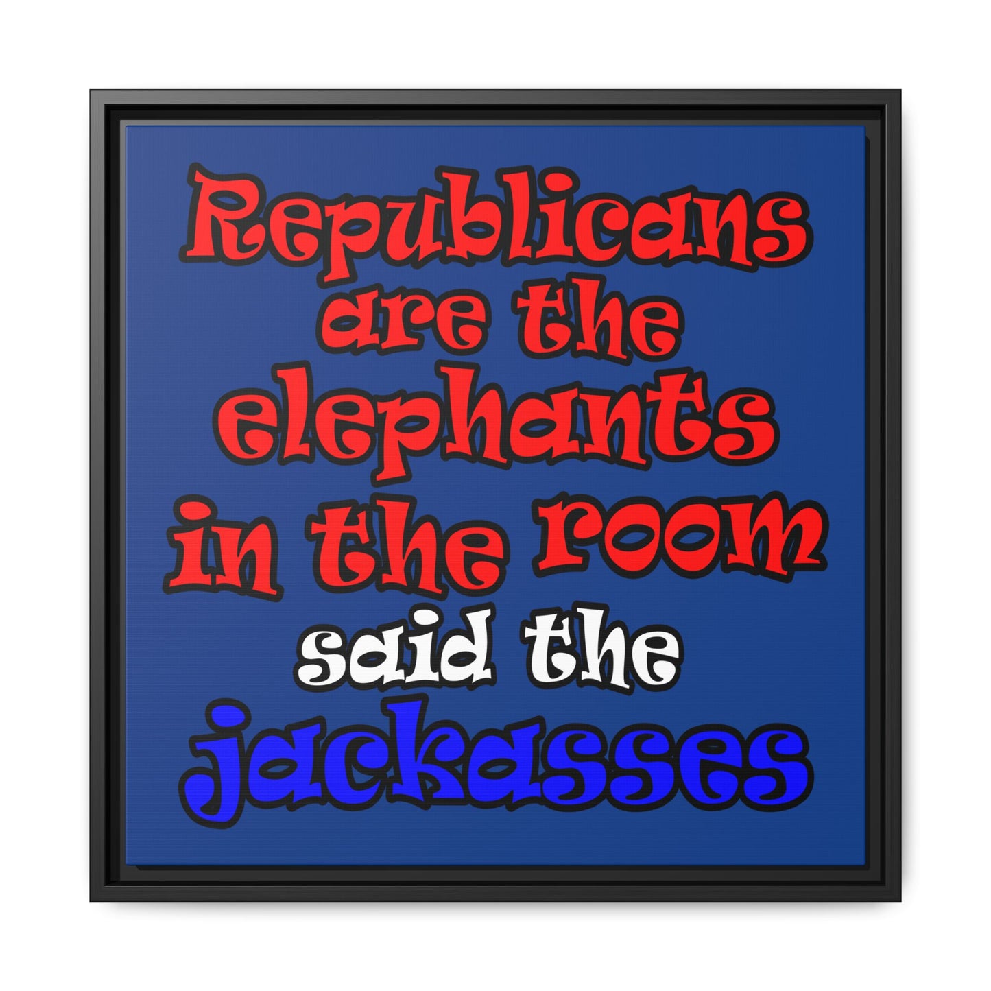 donkeys and elephants - framed canvas art (dark blue)