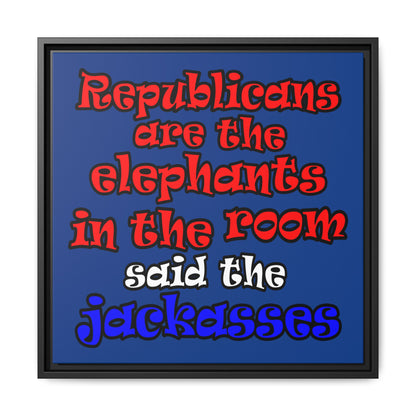 donkeys and elephants - framed canvas art (dark blue)