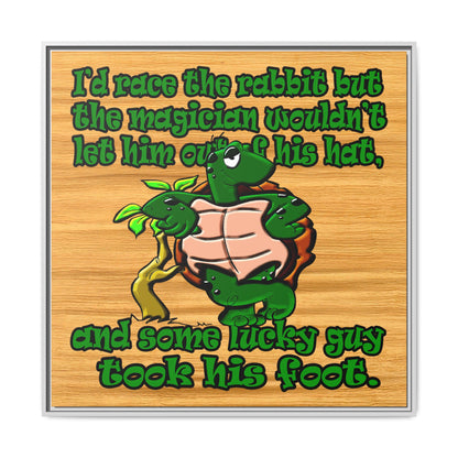 turtle race - framed canvas art (butterscotch wood finish)