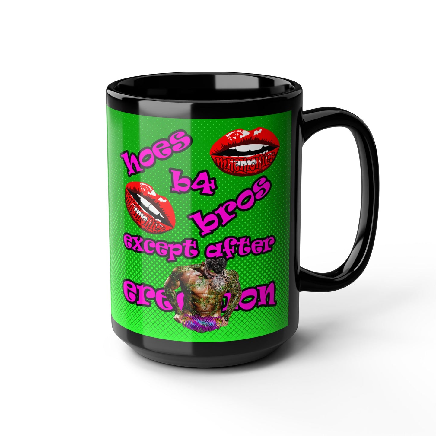 hoes b4 bros - Black Mug (logo green)