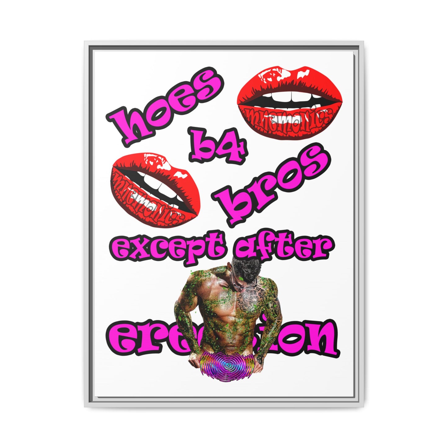 hoes b4 bros - framed canvas art (white)
