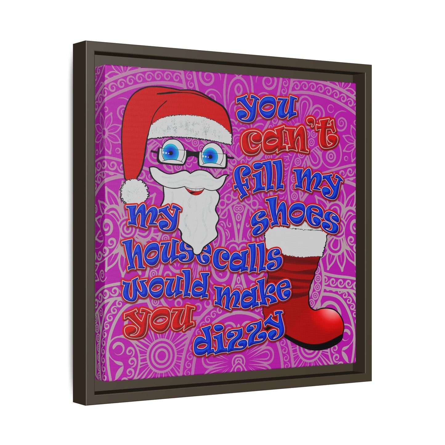 santa's shoes - framed canvas art (pink swirl)