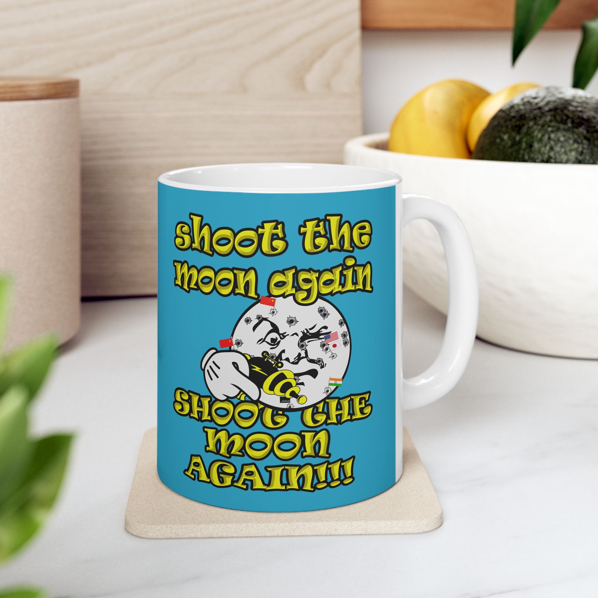 shoot the moon again - White Mug (turquoise)