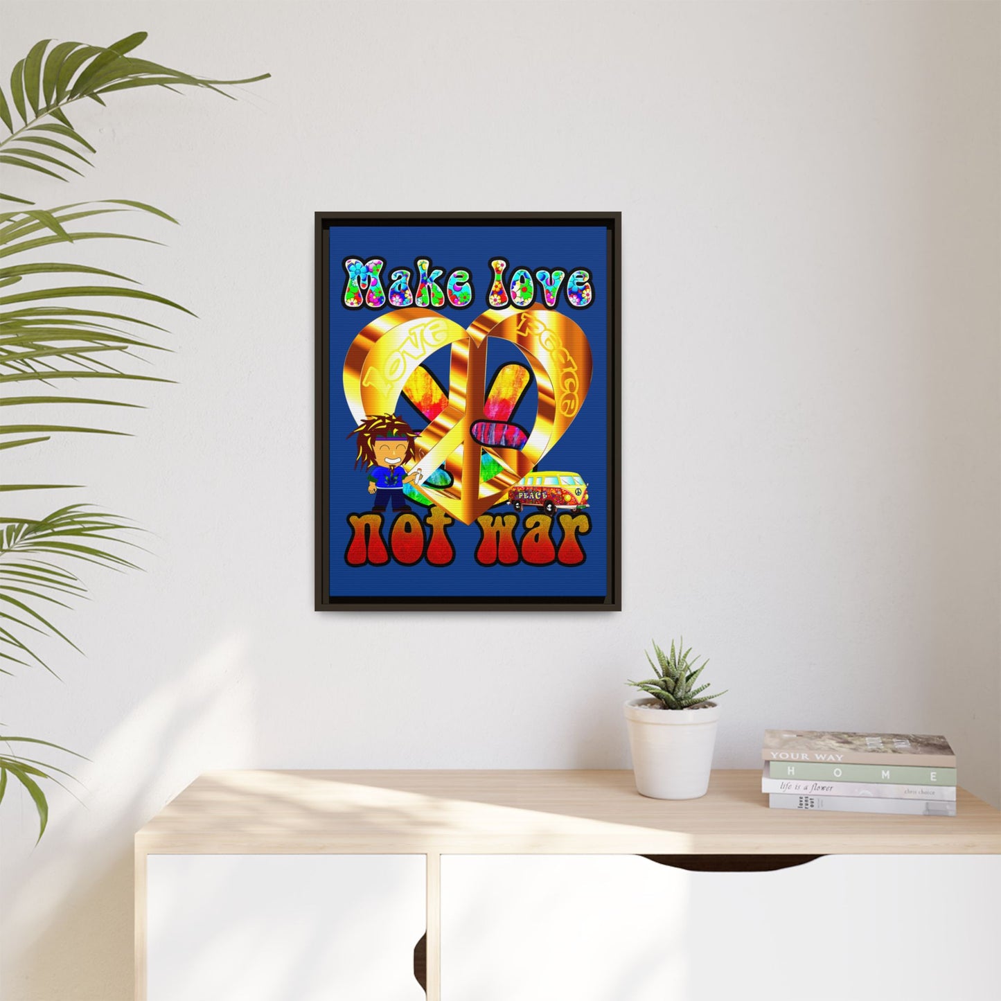 love peace - framed canvas art (dark blue)
