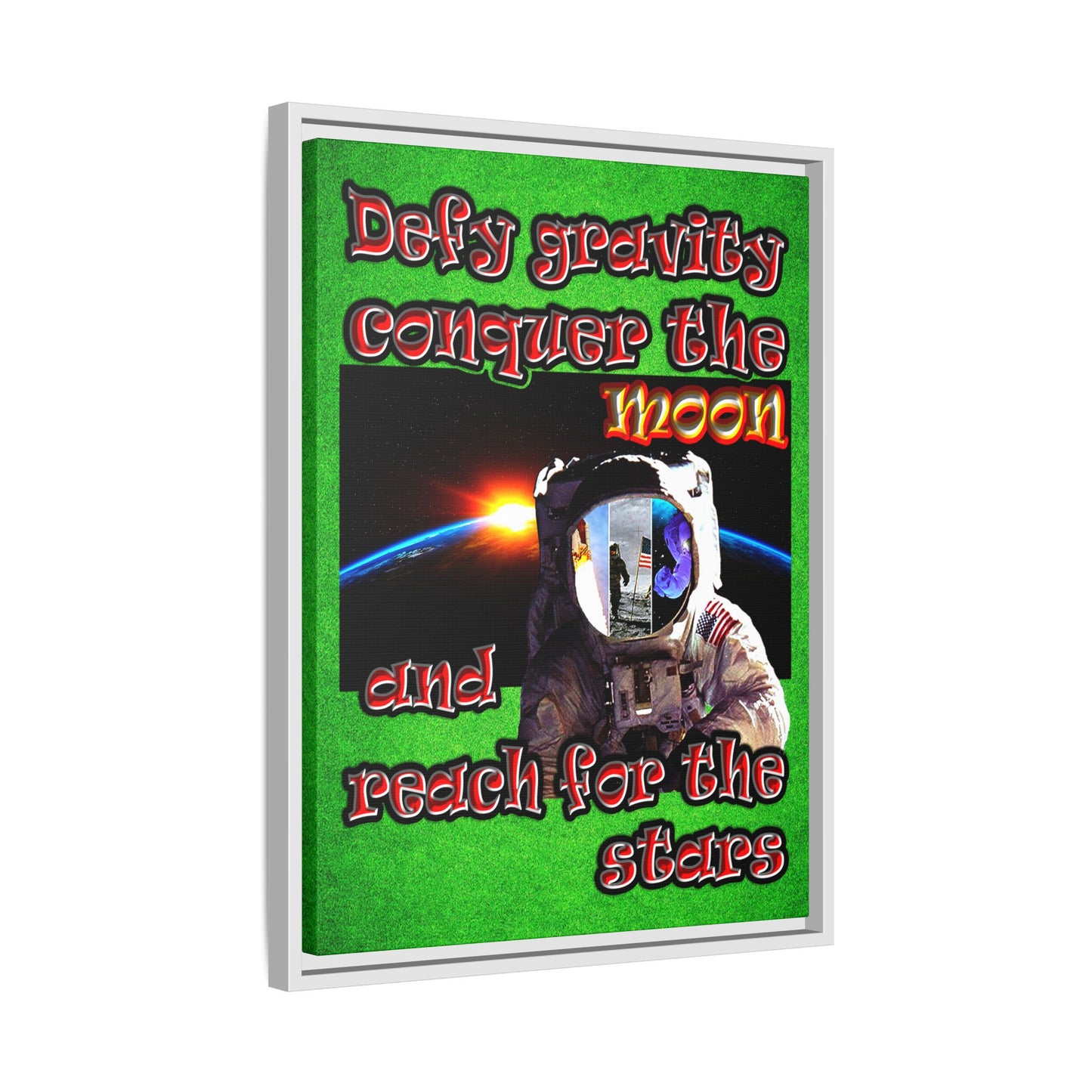 defy conquer reach - framed canvas art (green turf)