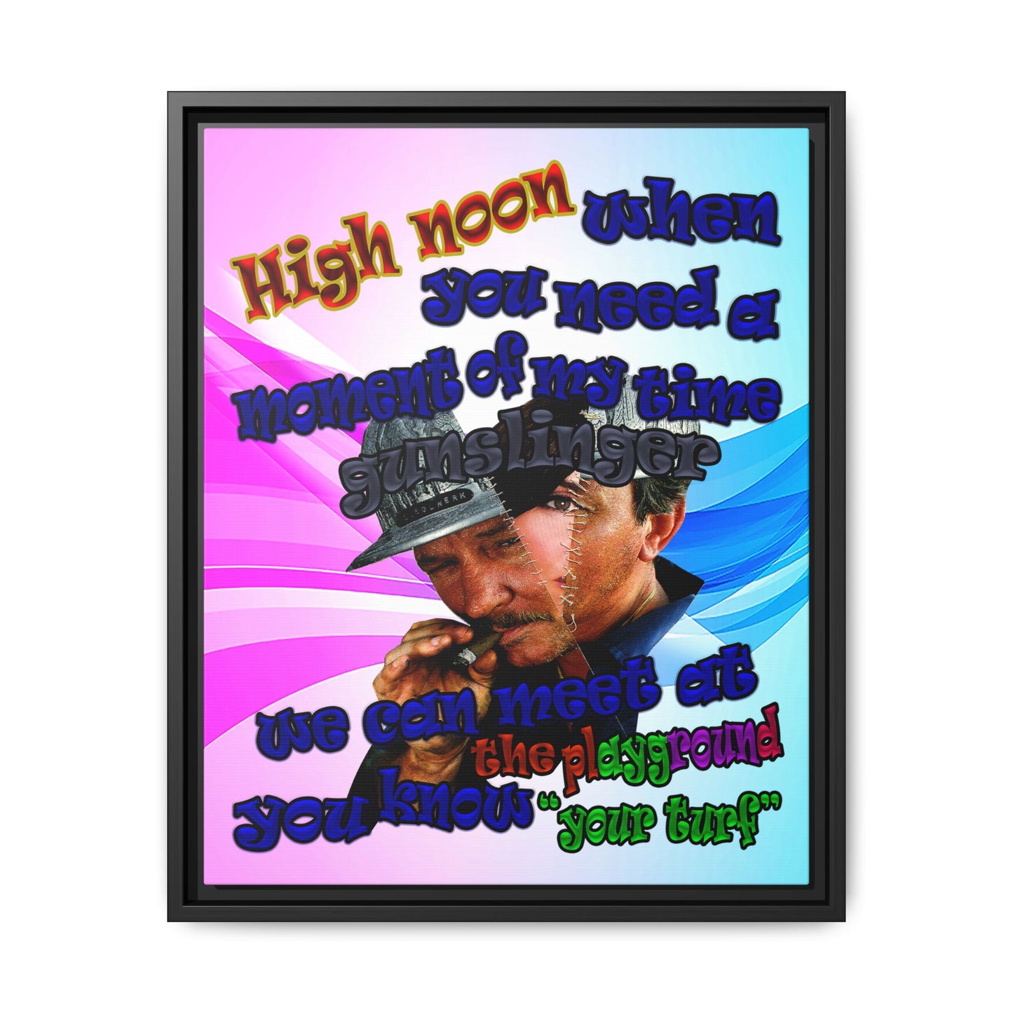 high noon - framed canvas art (light blue-pink wave)