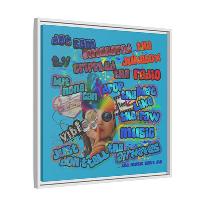 drop the beat - framed canvas art (turquoise)