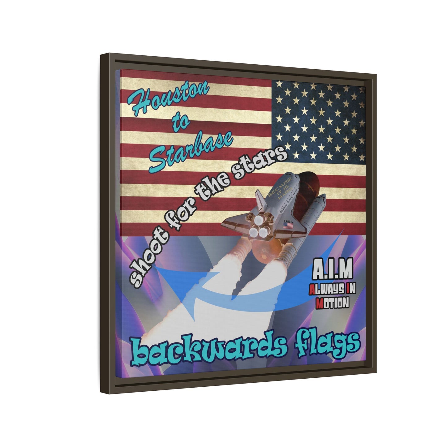 shoot for the stars - framed canvas art (grey-pink wave)