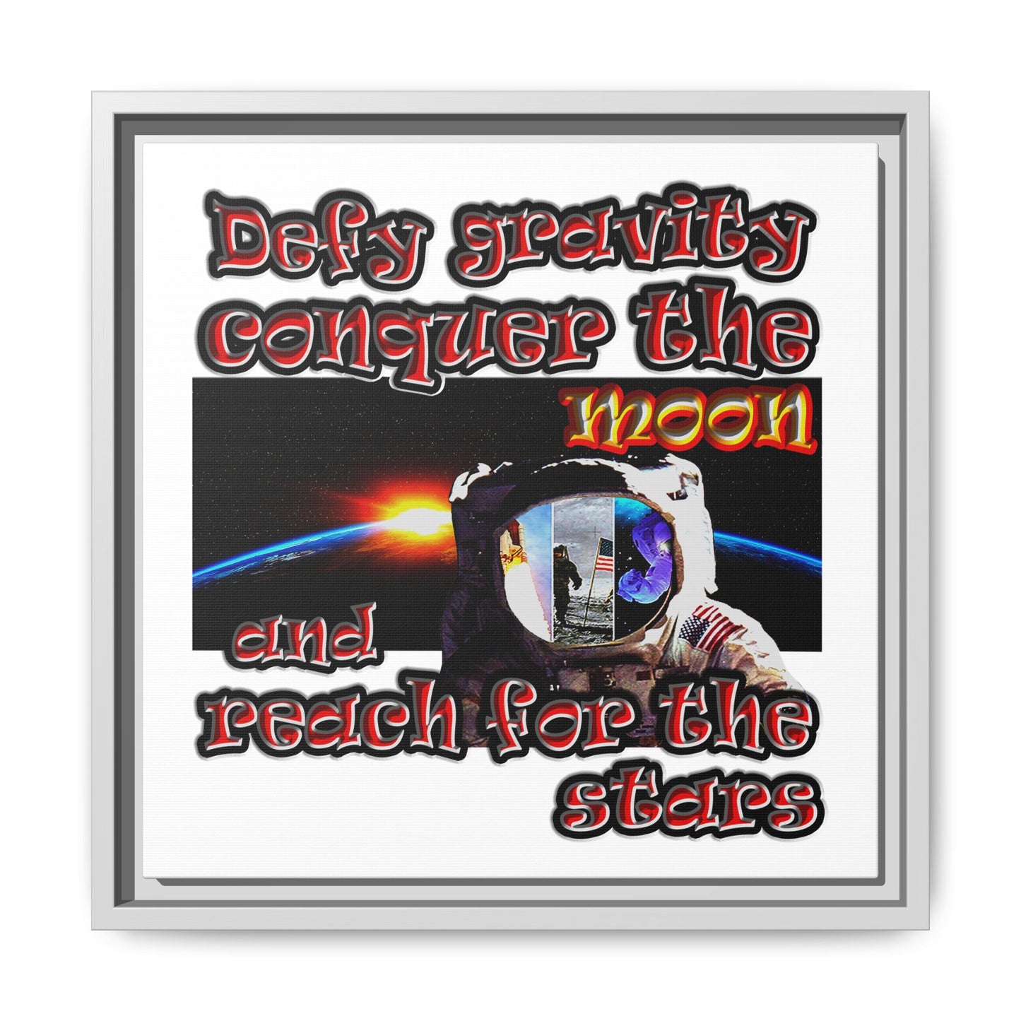 defy conquer reach - framed canvas art (white)