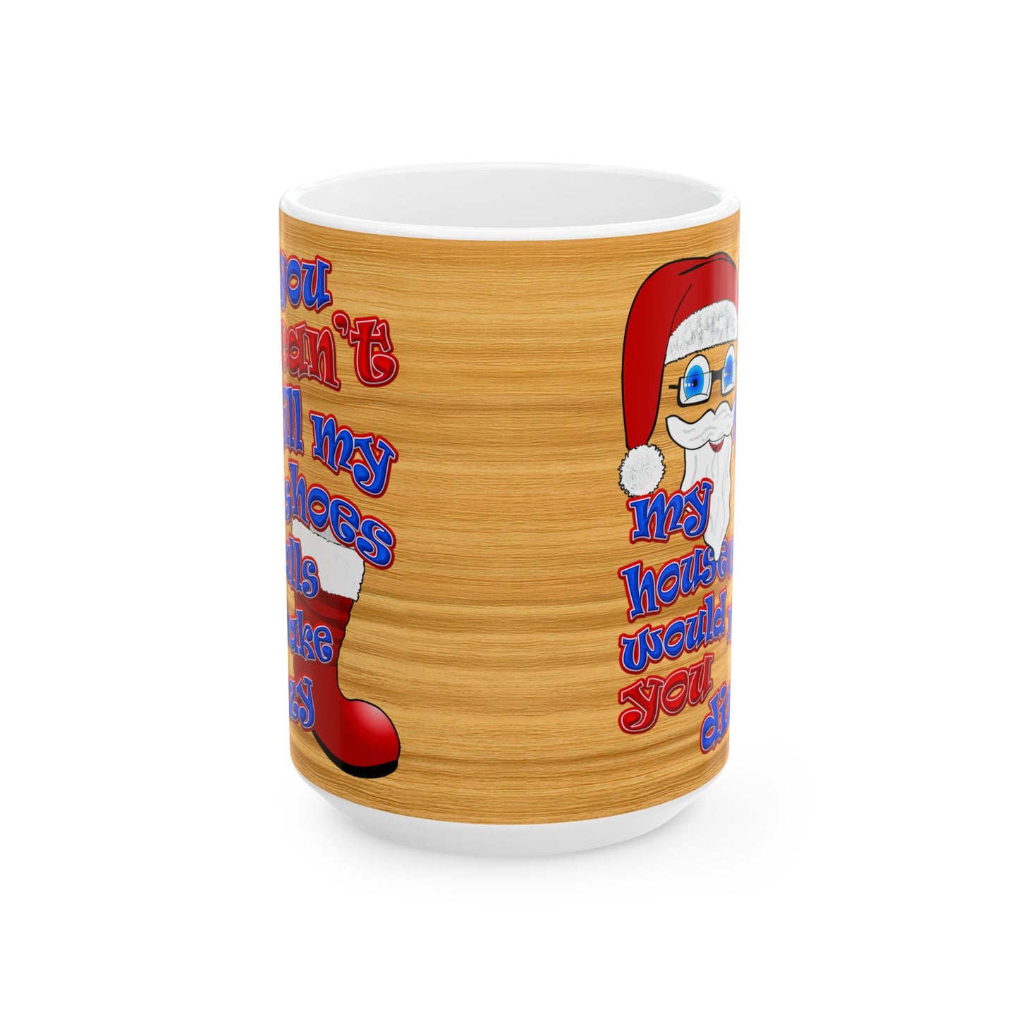 santa's shoes - White Mug (butterscotch wood finish)