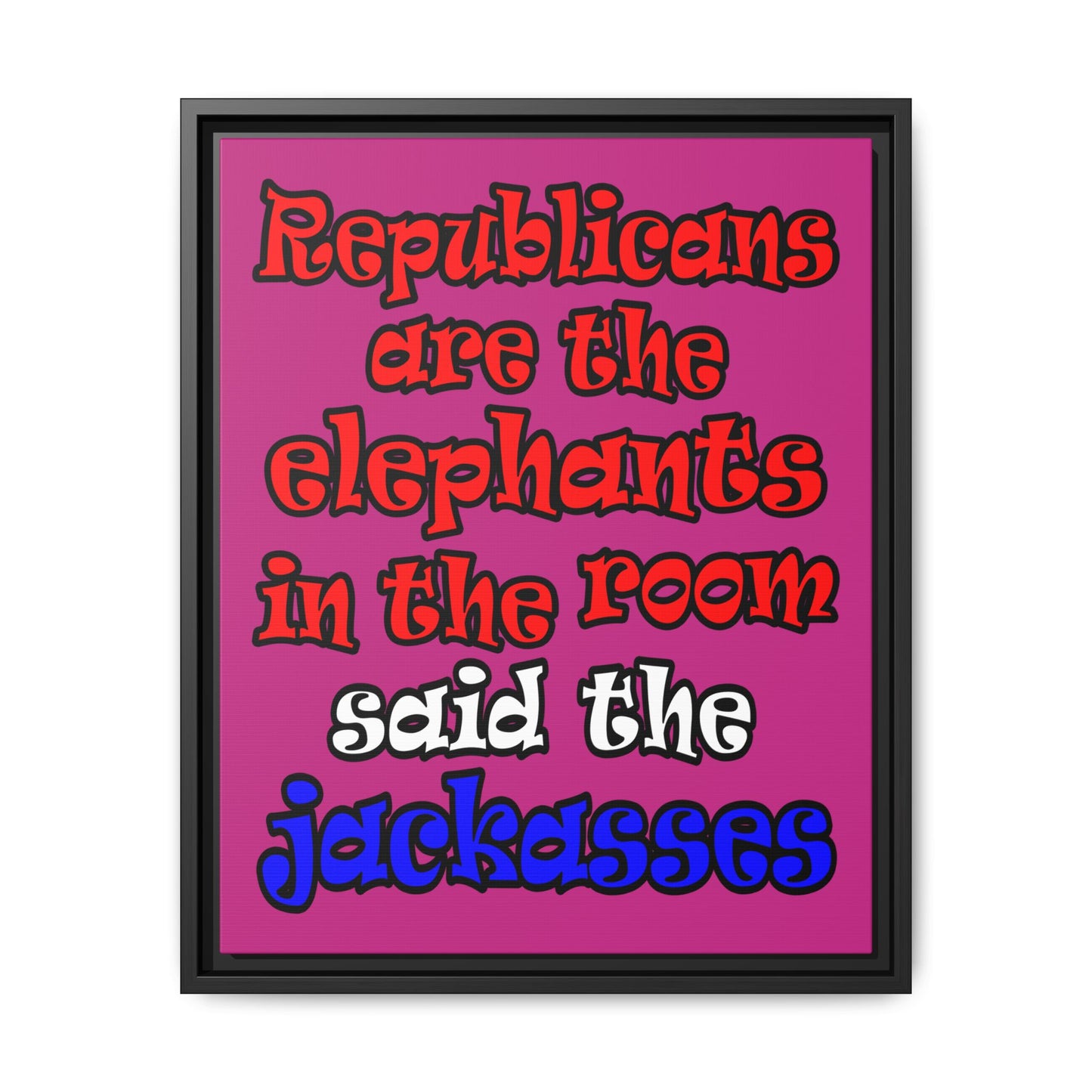 donkeys and elephants - framed canvas art (pink)