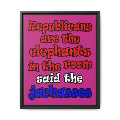 donkeys and elephants - framed canvas art (pink)