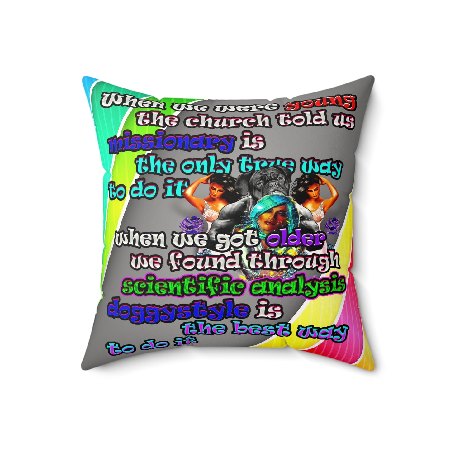 doggystyle - Faux Suede Square Pillow - (rainbow split)