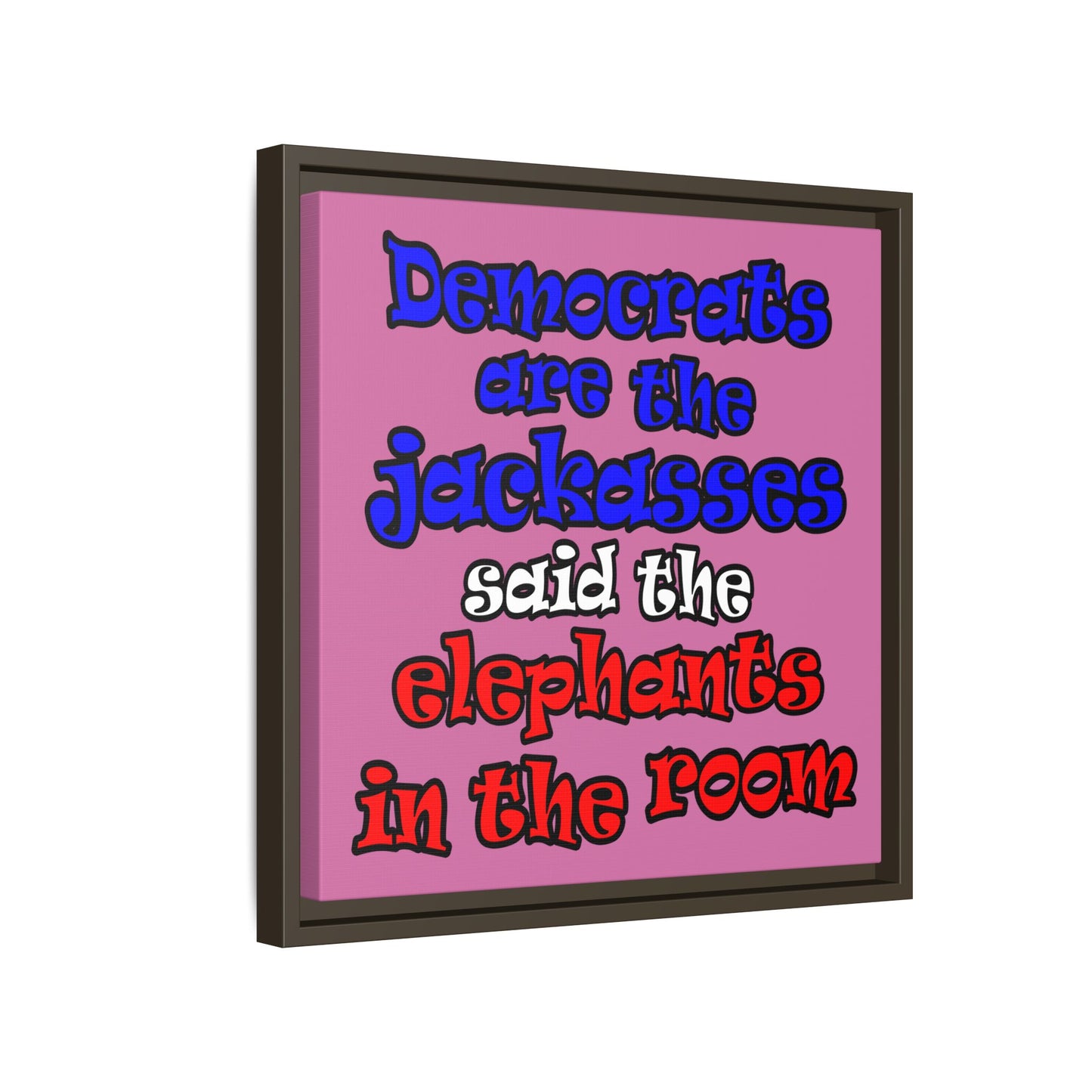 donkeys and elephants - framed canvas art (light pink)