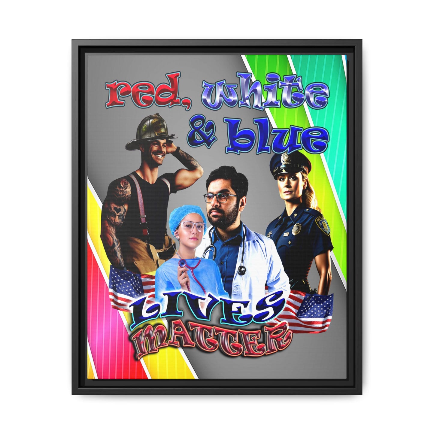 rw&b lives matter - framed canvas art (rainbow split)