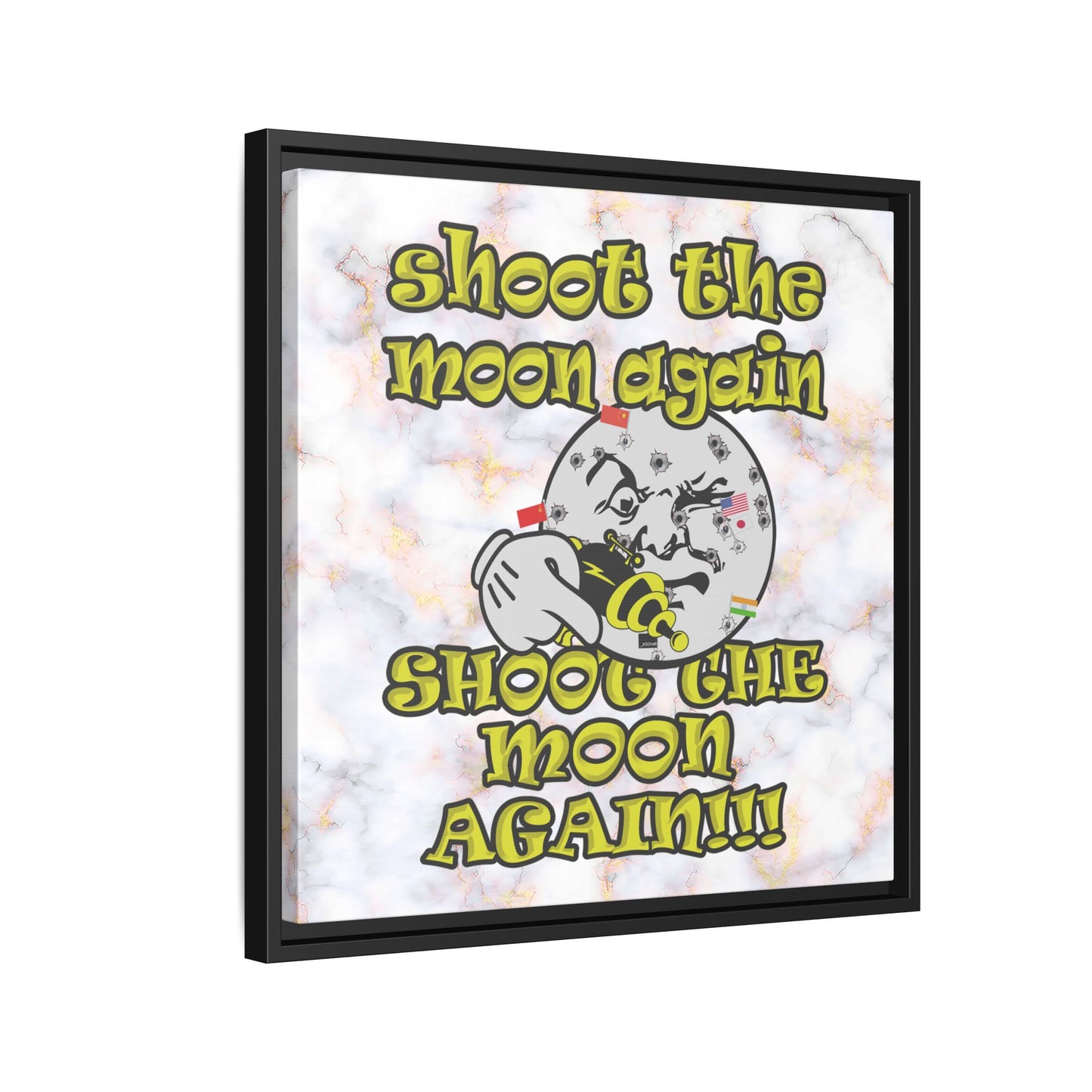 shoot the moon again - framed canvas art (white marble)