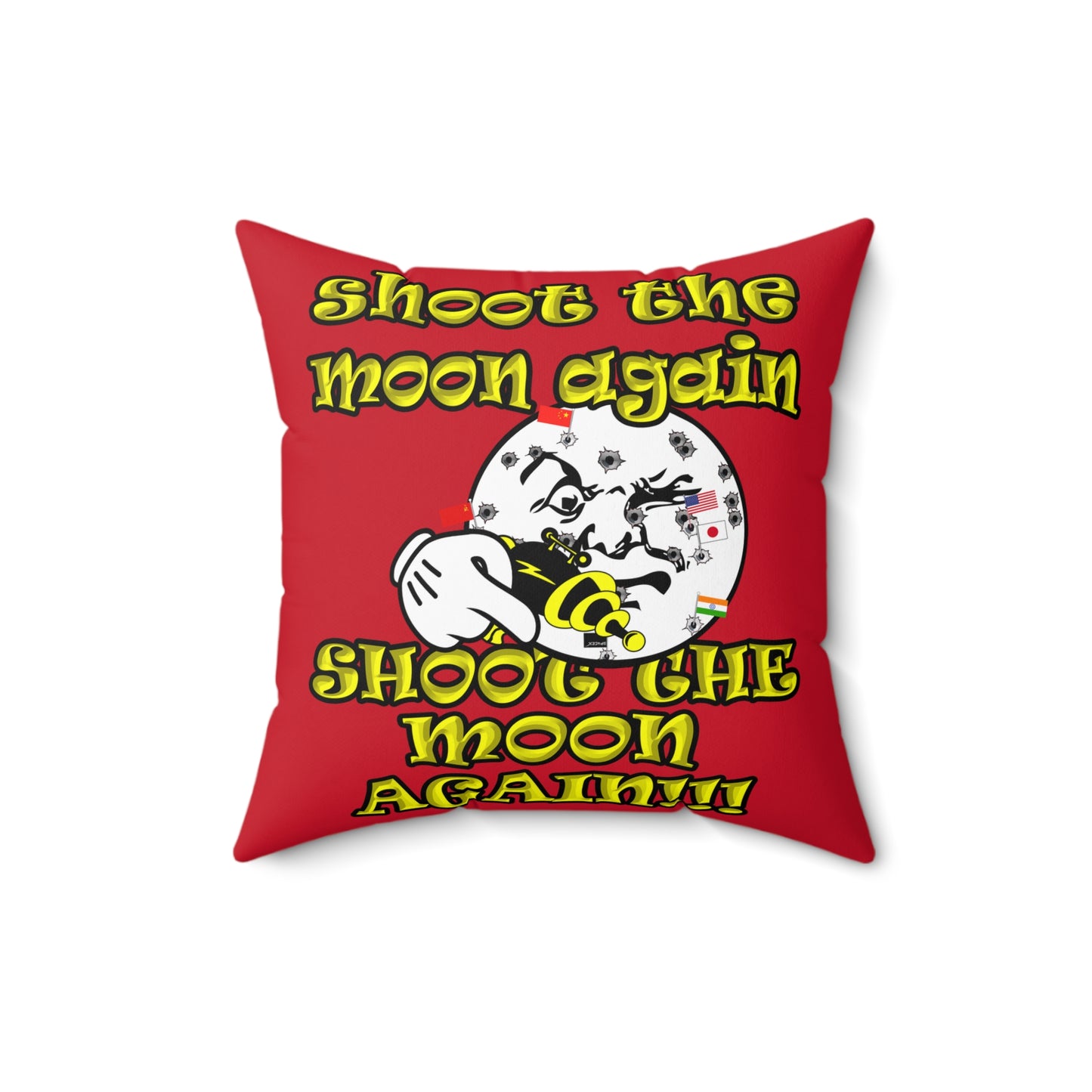 shoot the moon again - Spun Polyester Square Pillow - (dark red)