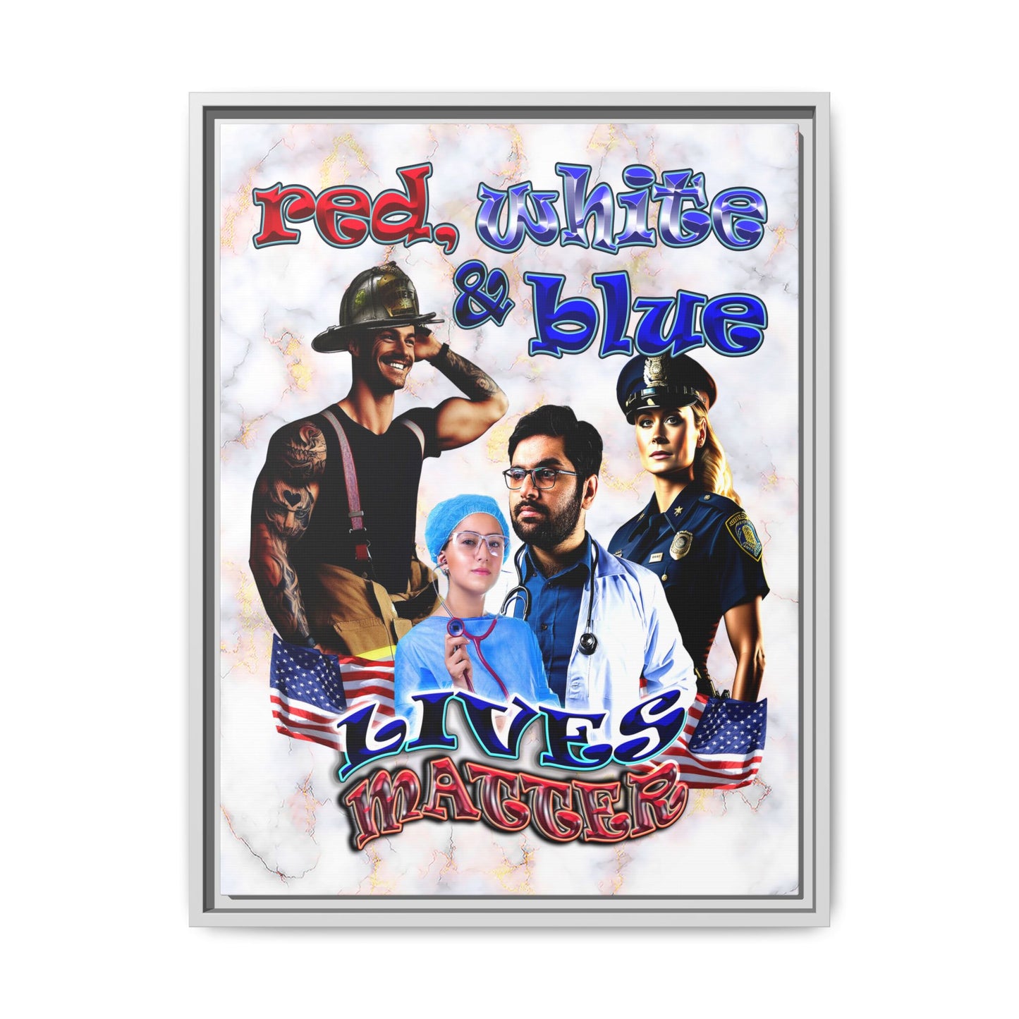 rw&b lives matter - framed canvas art (white marble)