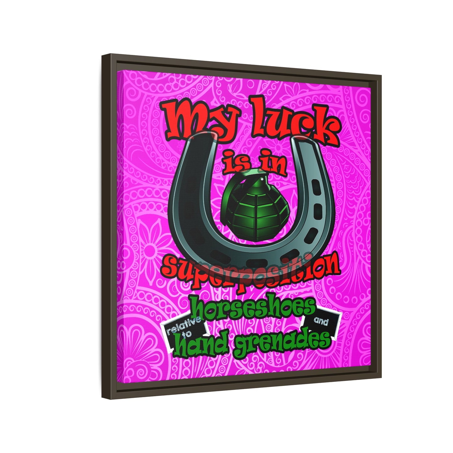 my luck - framed canvas art (pink swirl)