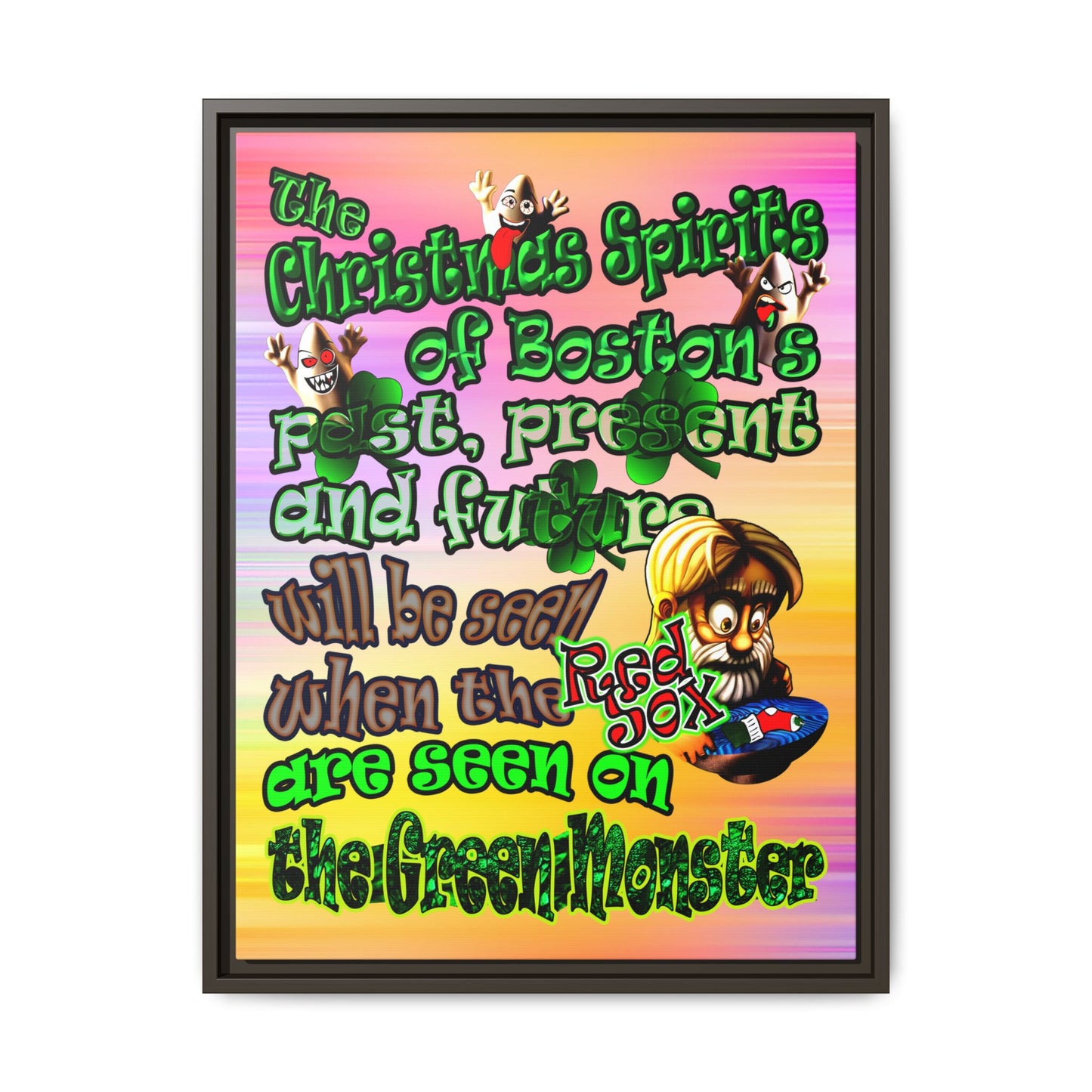 christmas spirits of boston - framed canvas art (color blur)