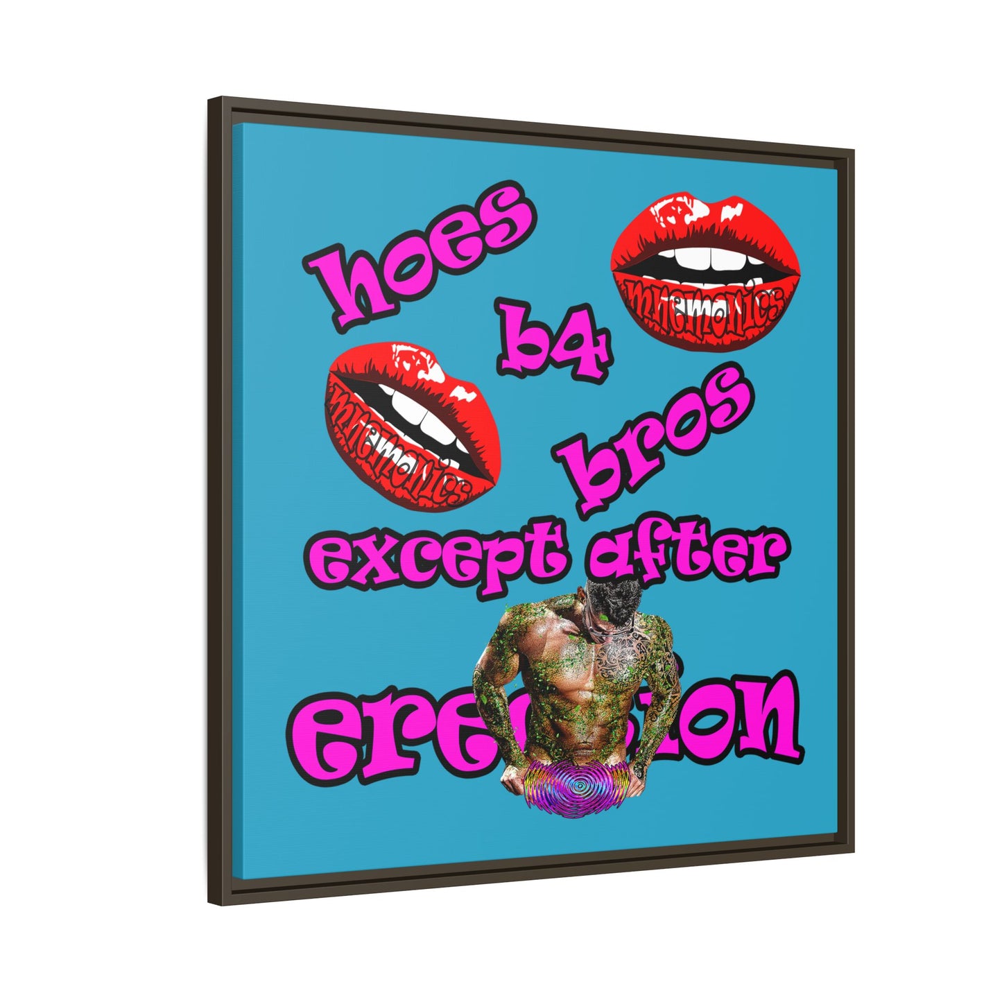 hoes b4 bros - framed canvas art (turquoise)
