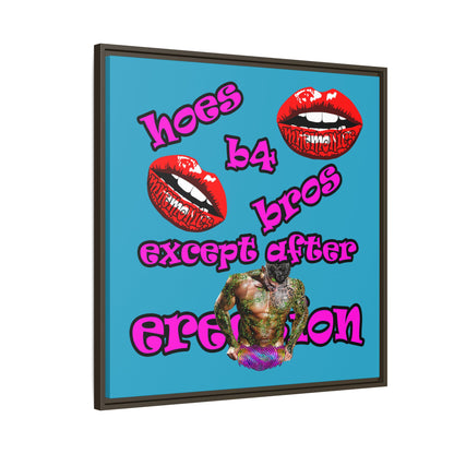 hoes b4 bros - framed canvas art (turquoise)